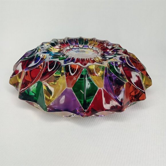 Vintage Glass Ashtray Rainbow Colored Hand Painted In Murano Italy 1970s - Picture 9 of 11